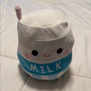 Squishmellows- Reversible- Milk/Cow Plush Pillow - Blue & White/Brown & Tan